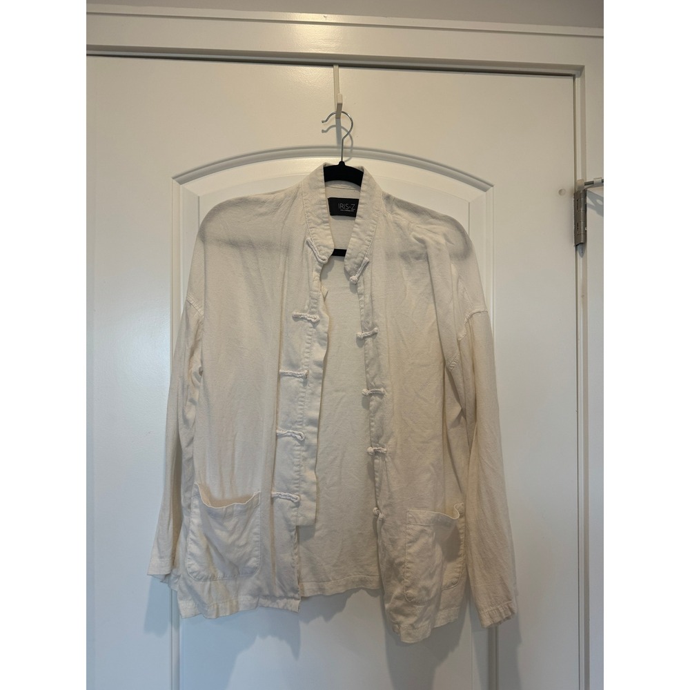 Iris-Z Linen Blend Button Front Jacket Pockets Lightweight‎ Cream Size L